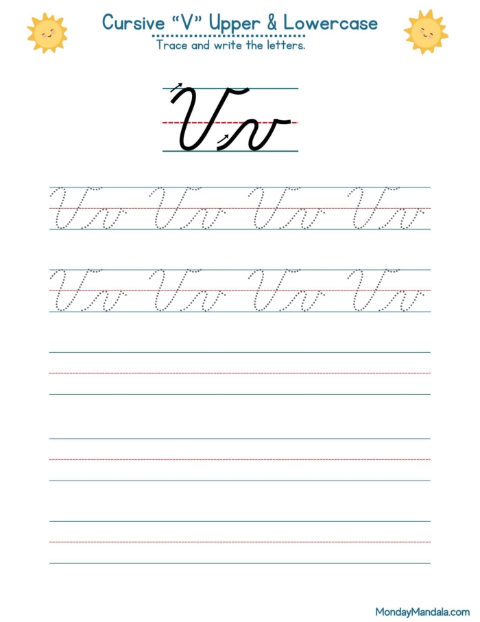 Handwriting worksheet for Third Grade Cursive V worksheet for Third Grade
