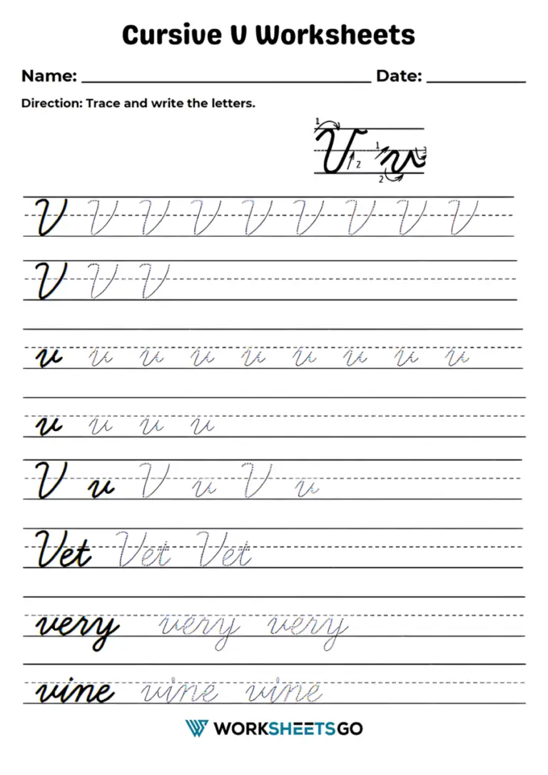 Handwriting worksheet for Third Grade Cursive V worksheet for Third Grade