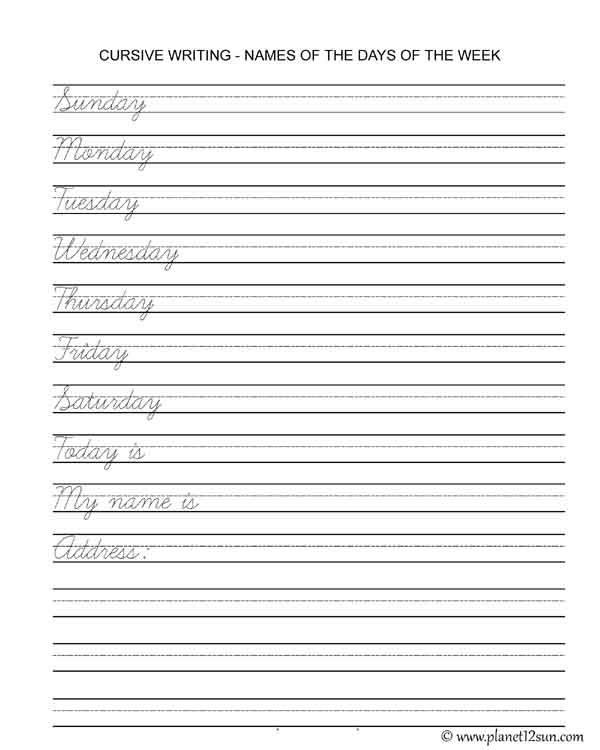 Third grade cursive writing practice: My Family worksheet illustration Cursive writing practice worksheet featuring family names for third graders