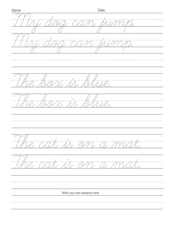 Third grade cursive writing activity: My Family worksheet for practicing names Cursive writing practice worksheet featuring family names for third graders
