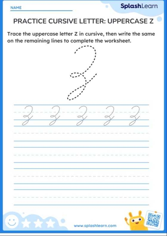 Practice writing uppercase and lowercase cursive Z with Zach and the zoo zebra on worksheet 25 Third grade cursive Z worksheet featuring Zach and a zebra for handwriting practice