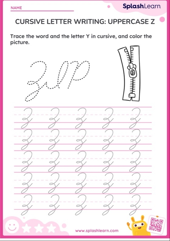 Practice capital and lowercase cursive Z with Zach and a zoo zebra on this worksheet 18 Third grade cursive Z writing worksheet featuring Zach and a zebra at the zoo