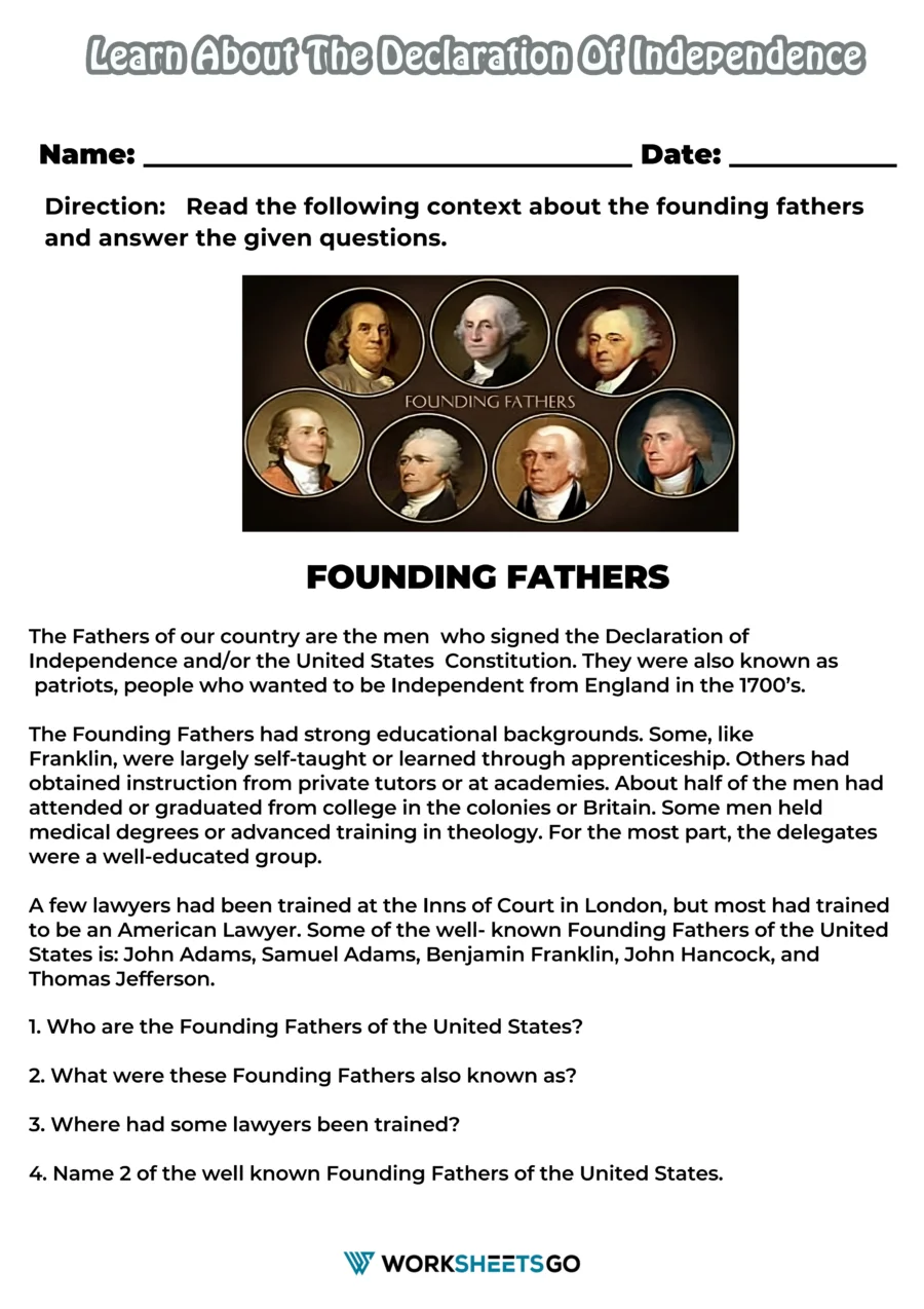 Coloring and history worksheet about the Declaration of Independence for young learners Second grade worksheet on the Declaration of Independence with coloring activities