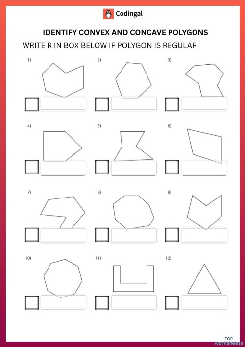 Worksheet featuring a word puzzle for identifying and describing various polygons, including pentagons. Engaging geometry activity for students to enhance their understanding of shapes.