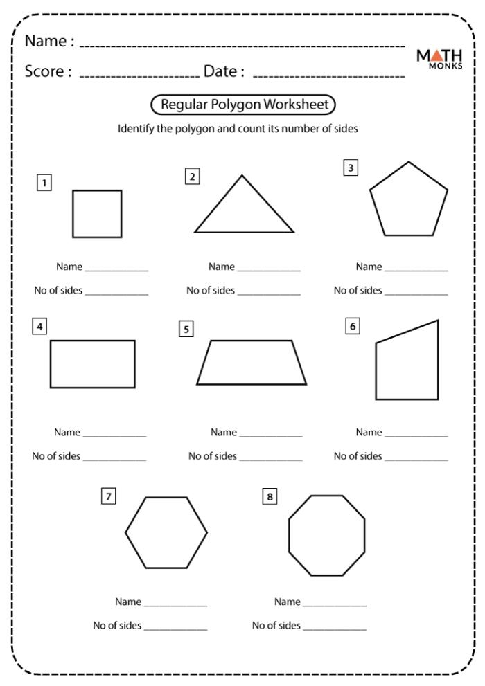 Worksheet featuring a geometry word puzzle focused on identifying polygons like pentagons