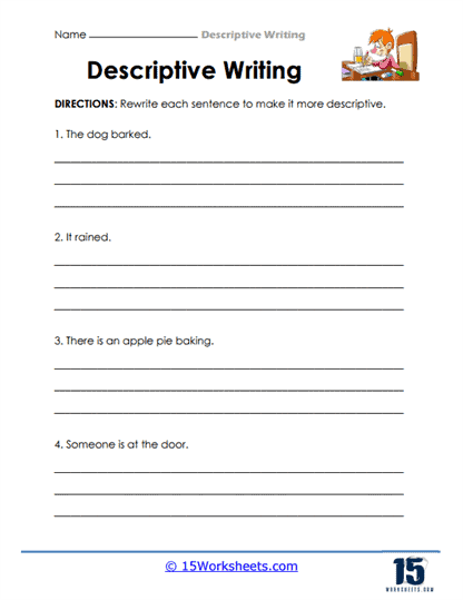 Engaging Descriptive Writing Prompts worksheet for beginner writers in grade three Third grade worksheet with descriptive writing prompts to help young students practice sentences
