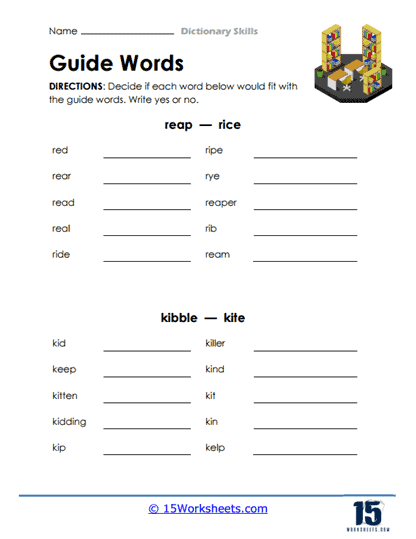 Second grade students learning to identify parts of a dictionary entry including words, definitions, and guide words