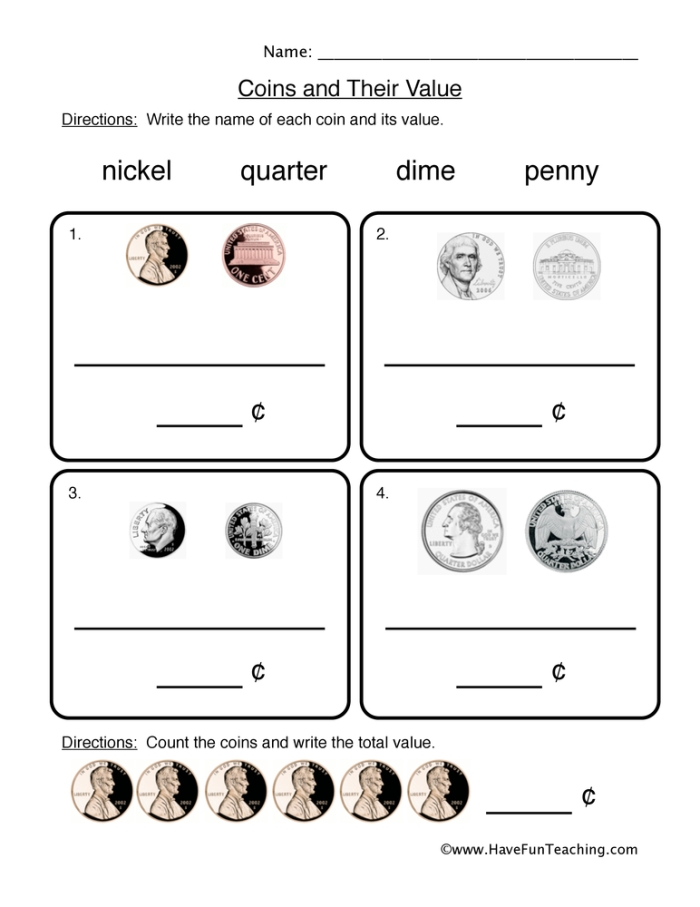 First Grade worksheet featuring dime counting and skip counting practice