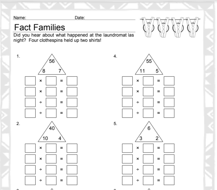 Engaging worksheet for third grade students to learn about number families through dinosaurs Dinosaur Fact Families worksheet designed for third graders to enhance multiplication and division skills