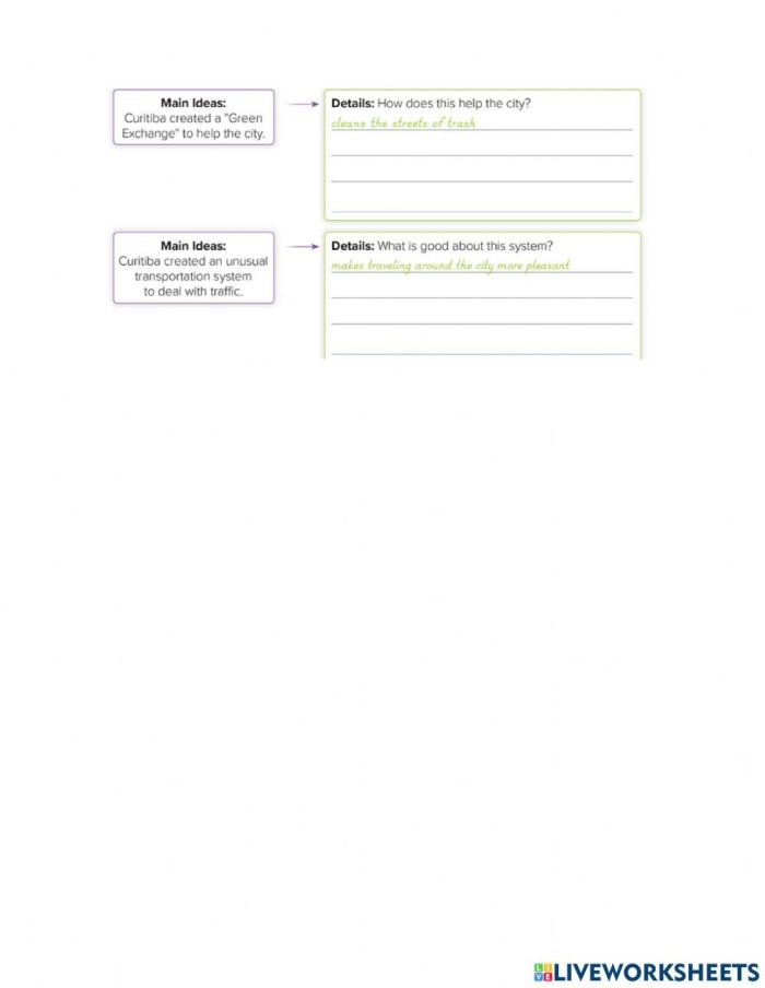 Image illustrating the Discovering Details worksheet for identifying supporting details in writing Worksheet featuring the Discovering Details activity for fourth graders focusing on adverbial phrases in nonfiction texts