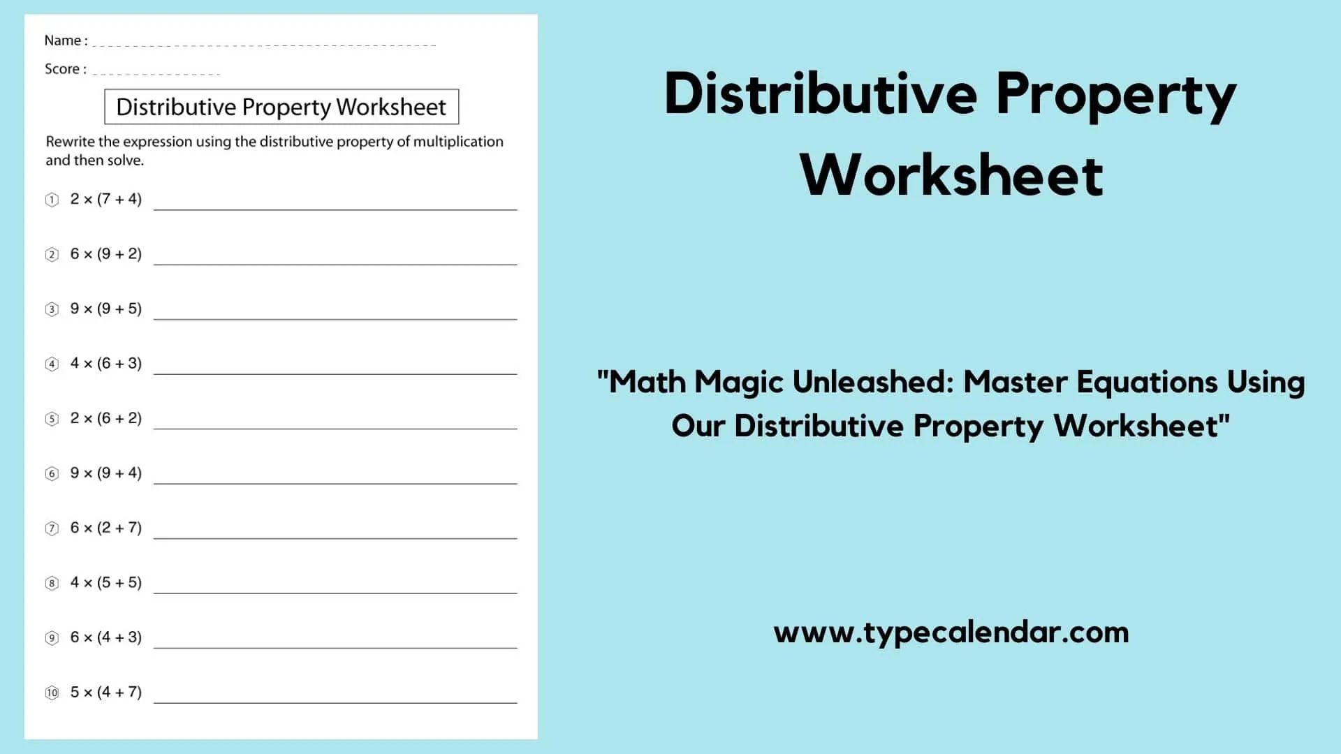 Distributive property worksheet for third graders to practice multiplication skills