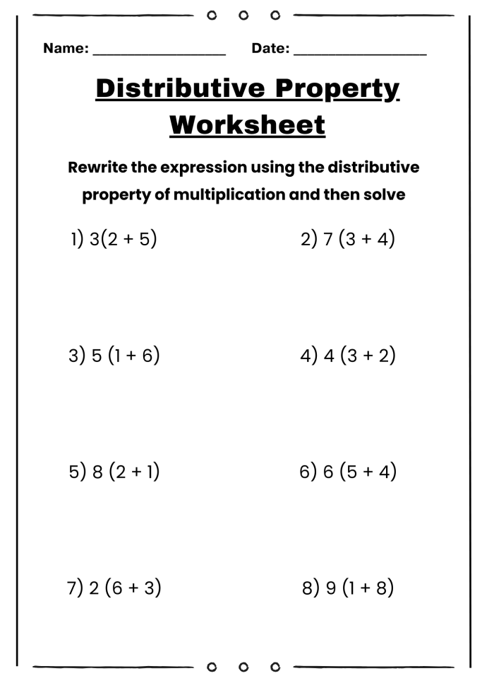 Engaging worksheet to enhance students' understanding of the distributive property in math Distributive Property word problems worksheet for third graders focusing on multiplication challenges