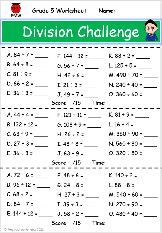 Division Factor Fun worksheet for third graders focusing on multiplication strategies