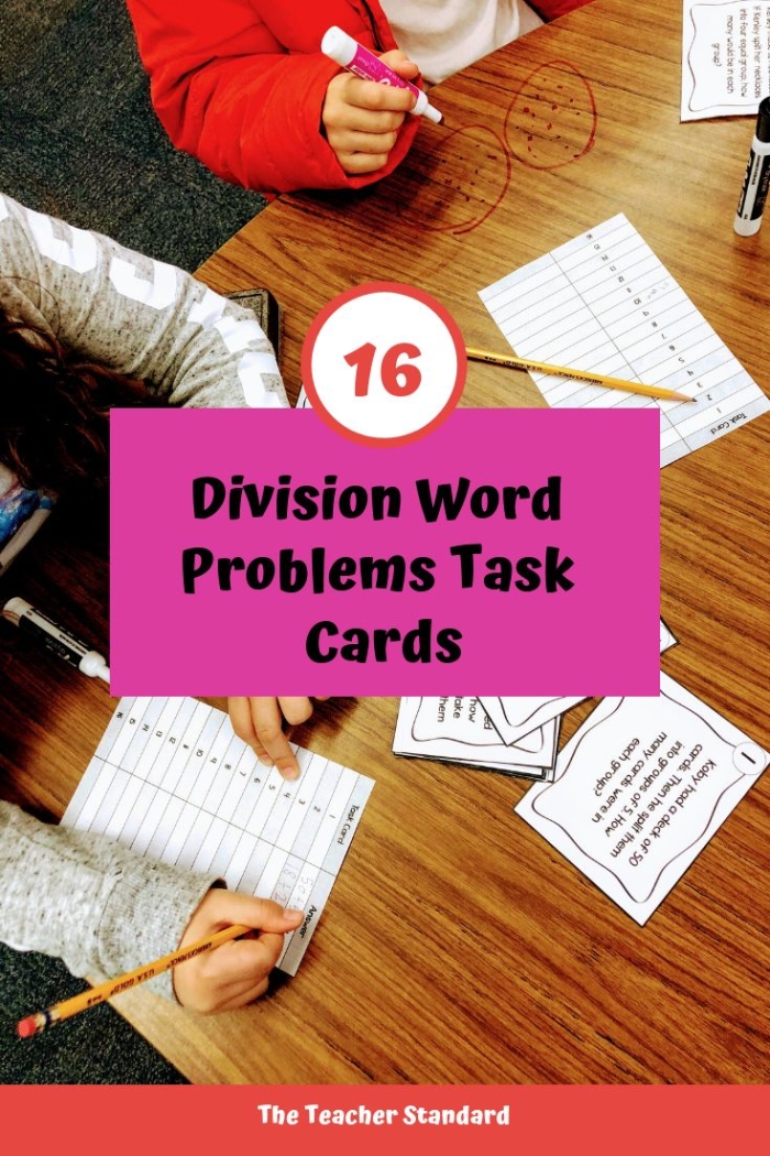 Division word problem cards designed for fourth-grade students to enhance their skills. Educational resource for practicing division through engaging word problems.