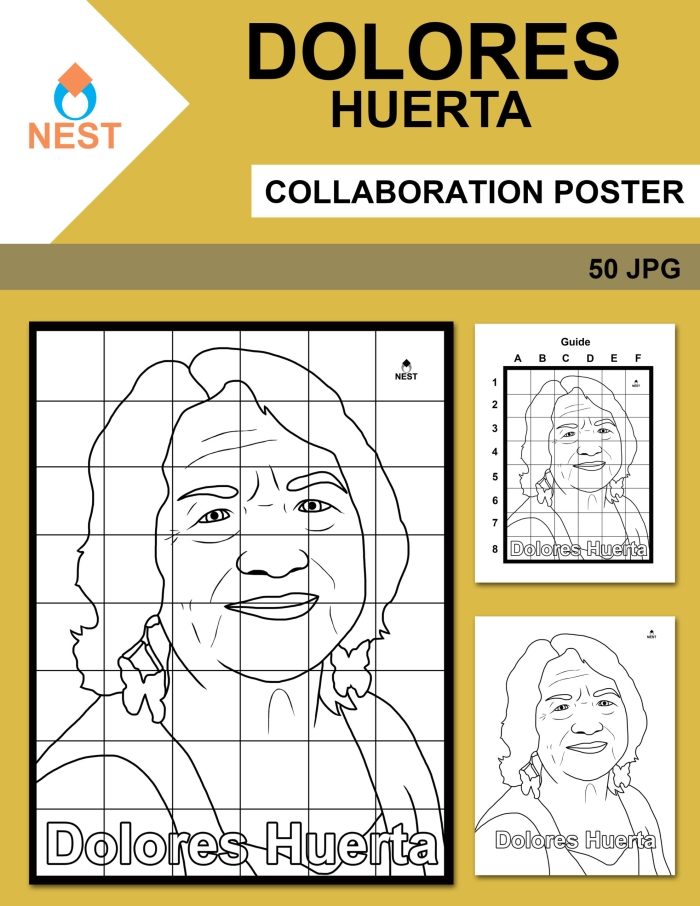 Dolores Huerta coloring worksheet for second grade physical science students