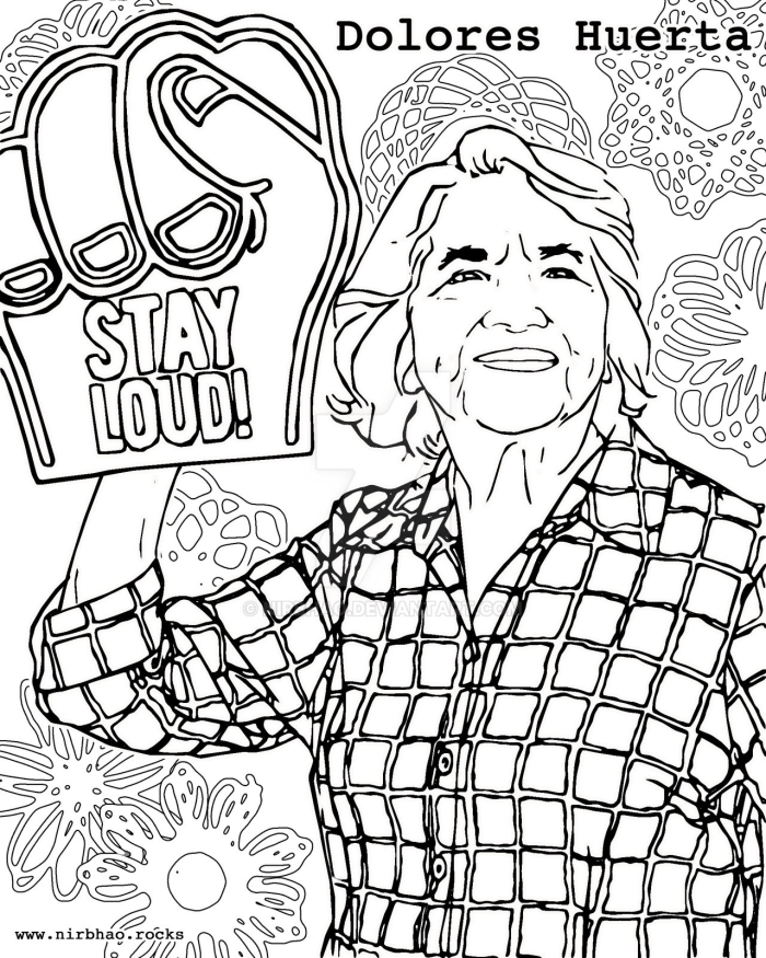 Dolores Huerta coloring worksheet for second grade physical science