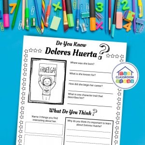 Dolores Huerta coloring worksheet for second grade physical science students