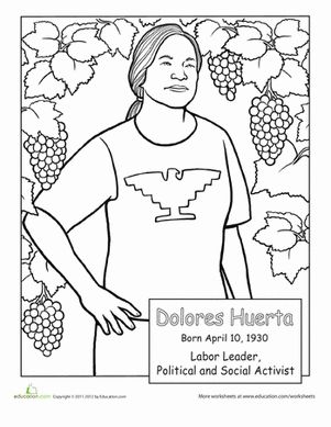 Dolores Huerta coloring worksheet for second grade physical science students