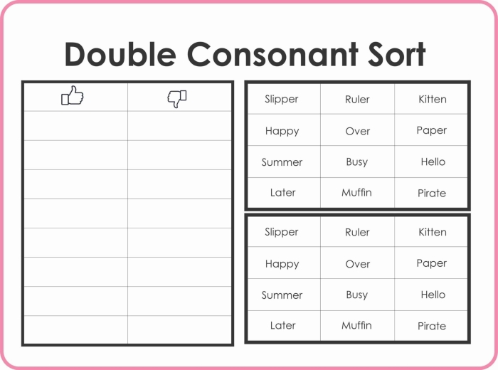 Second grade worksheet showing double consonant rule examples for past tense verbs with hop and stop spelling practice