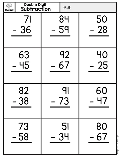 Double Digit Subtraction: Giraffe Jam! worksheet for second grade math practice Worksheet featuring a fun giraffe theme for practicing double digit subtraction with borrowing for second graders