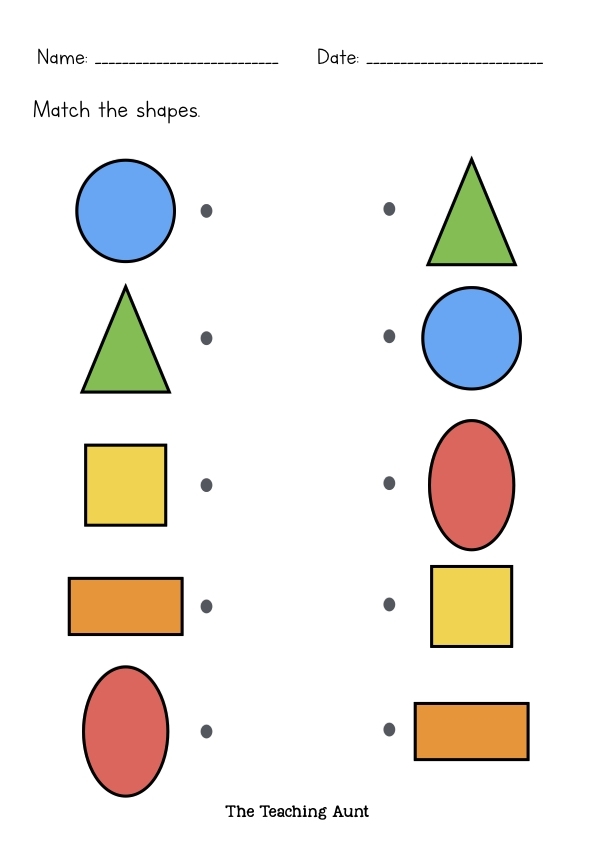 Shape Matching Fun worksheet with cubes, cones, spheres, and rectangular prisms for young learners Kindergarten worksheet featuring 3-D shape matching and coloring activities for early geometry skills