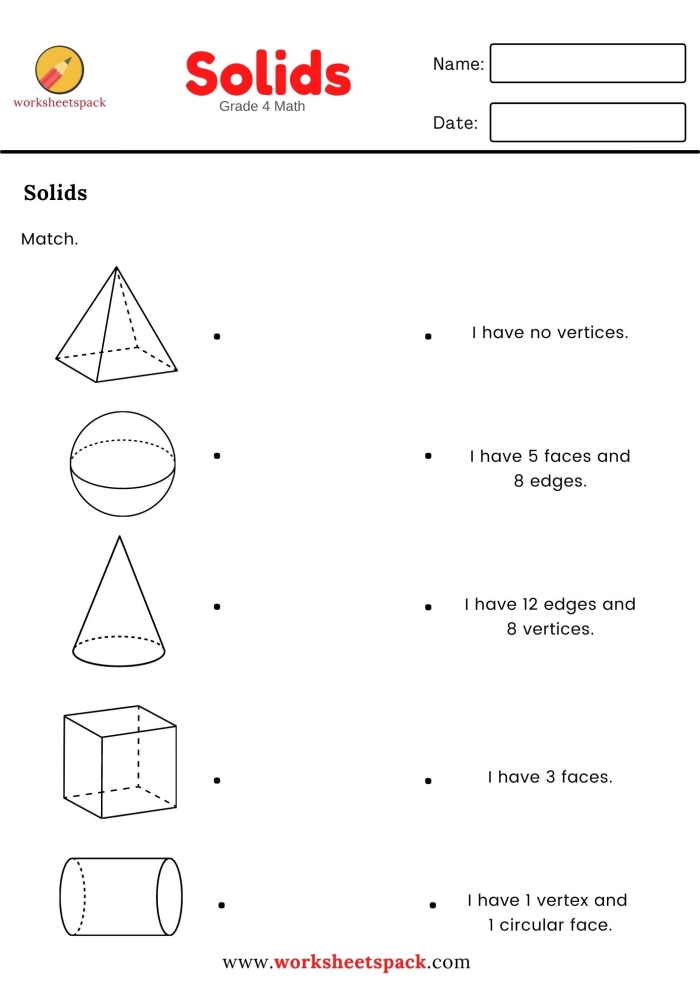 Fourth Grade Addition worksheet featuring geometric solid shapes for early math learners