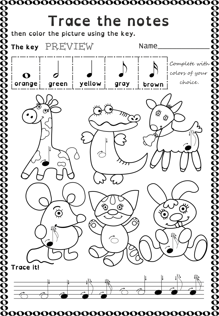 Prekindergarten worksheet showing music note patterns for early math learning