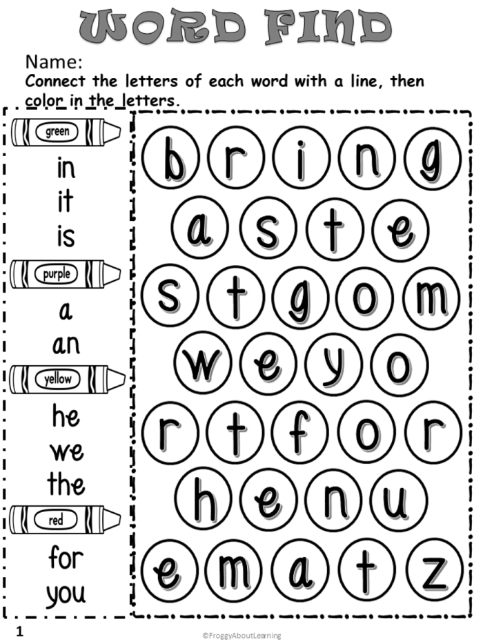 Engaging sight word find activity for young readers to boost word recognition speed Pre-K students searching for sight words on a colorful worksheet to improve early reading skills