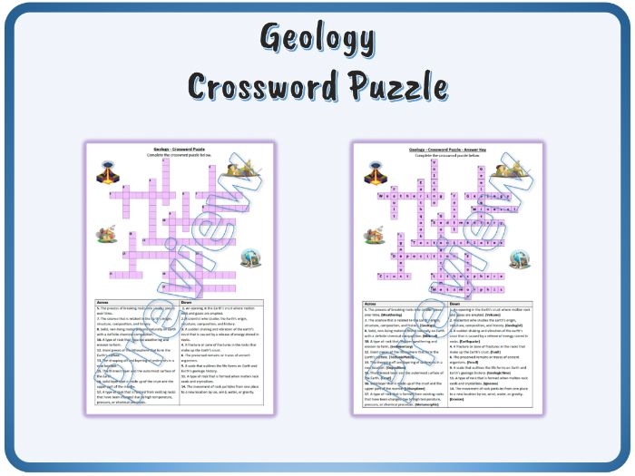 Challenging geology crossword puzzle for fourth grade students number 18 Fourth grade geology crossword worksheet featuring earth science terms