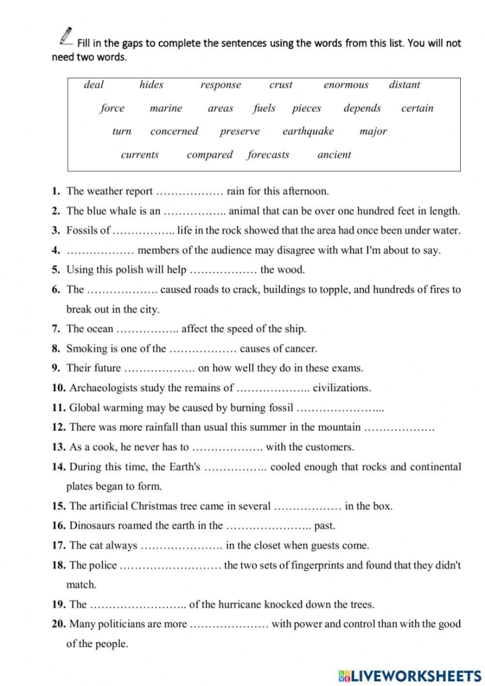Second grade Earth Science Vocabulary worksheet showing a colorful chart of Earth's features