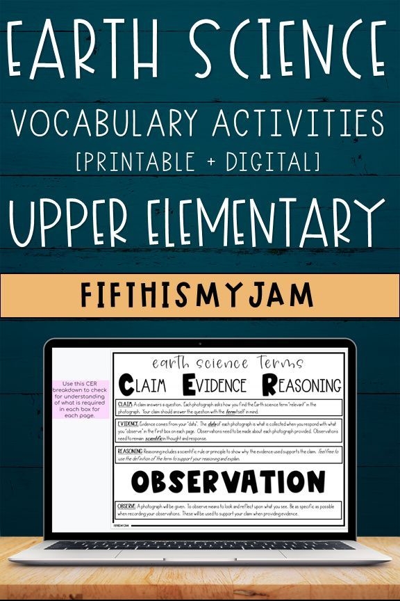 Second grade Earth Science Vocabulary worksheet with a colorful chart of planet Earth features