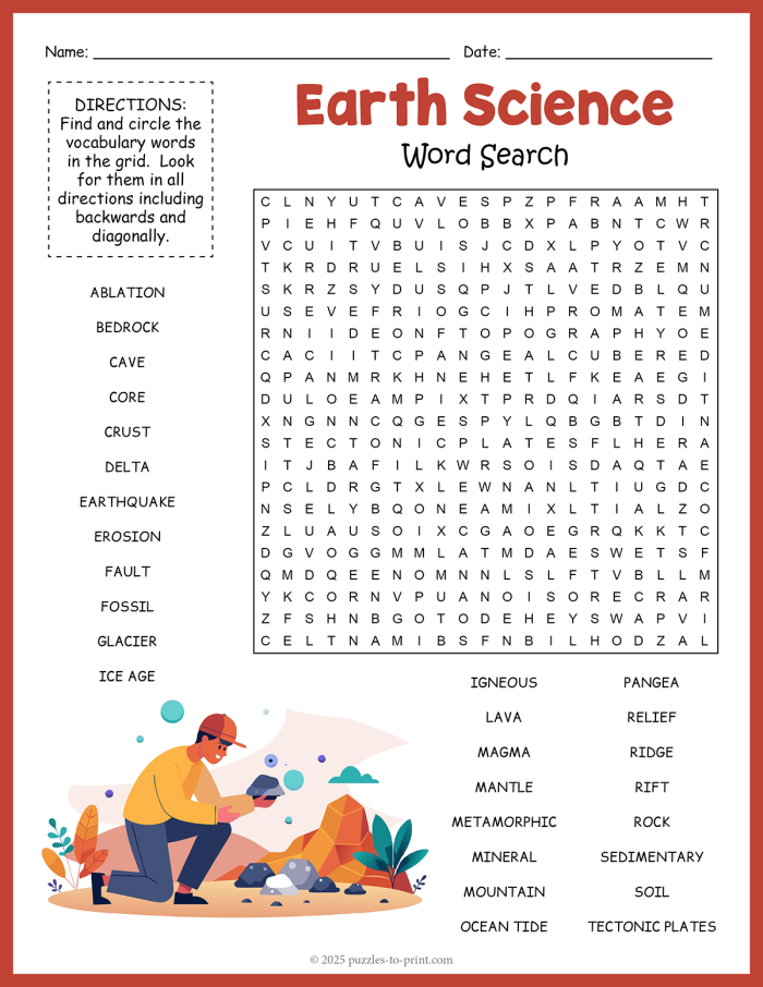 Second grade earth science vocabulary worksheet showing planet earth features