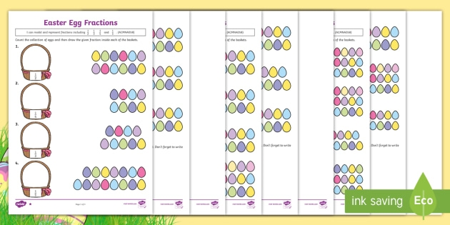 Easter Bunny fraction multiplication worksheet showing equations with whole number products for grade students
