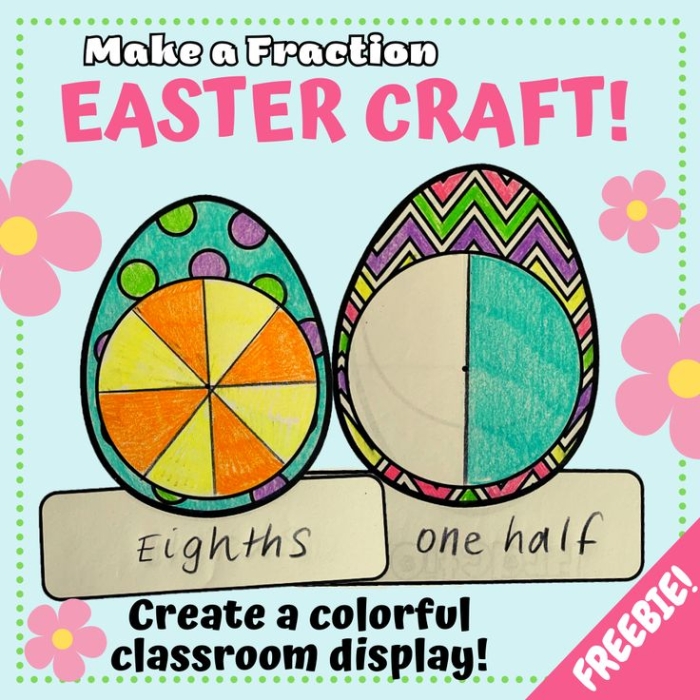 Easter Bunny fraction multiplication worksheet showing equations with whole number products for grade students