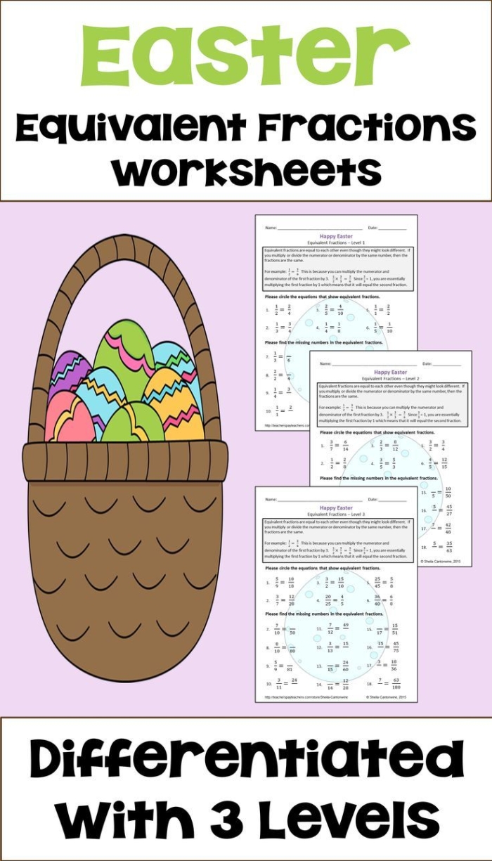 Easter Bunny fraction multiplication worksheet showing equations with whole number products for students to solve