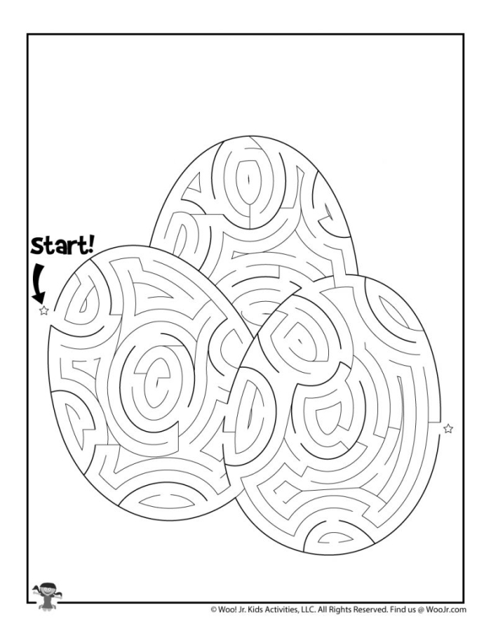 A colorful Easter eggs maze worksheet for Pre-K students to practice place value skills during holiday activities