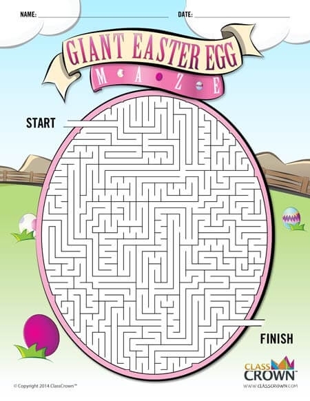 Colorful Easter eggs maze puzzle for preschool place value learning activity