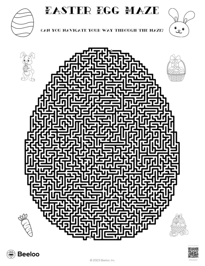 A colorful Easter eggs maze activity for preschool children to practice place value skills