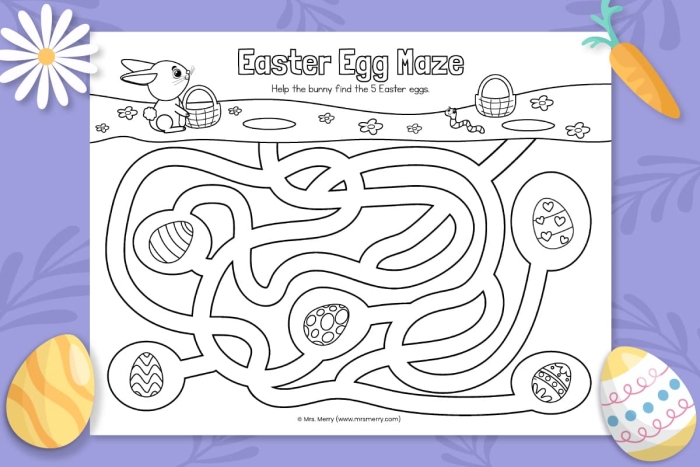 Colorful Easter eggs maze puzzle for preschool children learning place value concepts