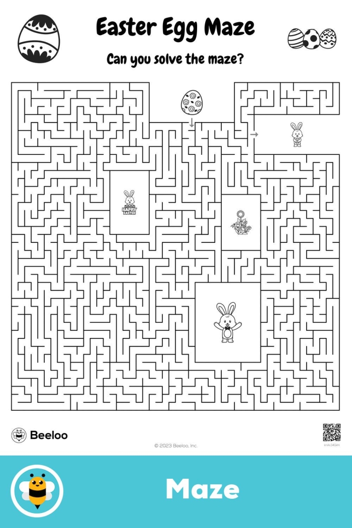 Colorful Easter eggs maze puzzle for preschool children learning place value concepts