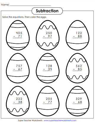 Easter Bunny fraction multiplication worksheet showing equations with whole number products for students to solve
