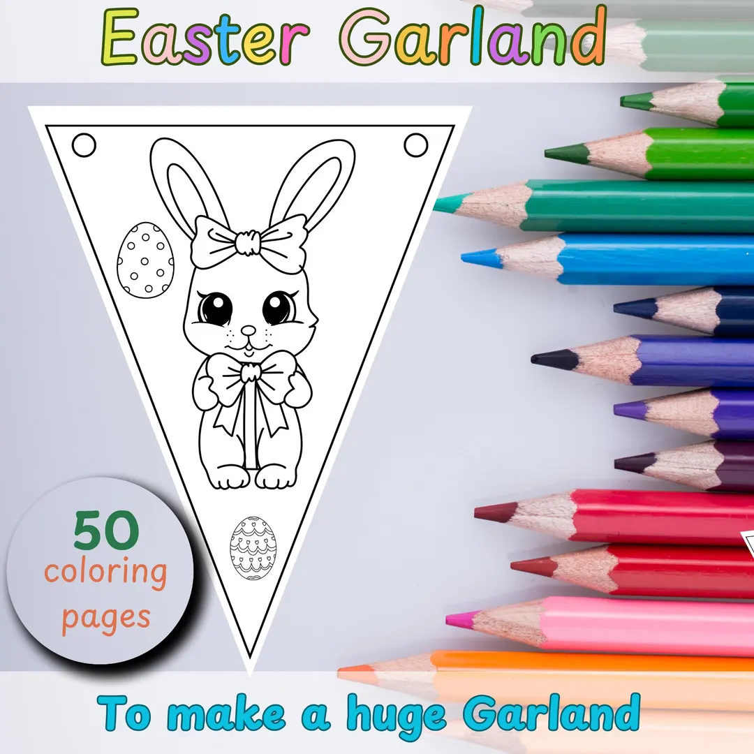 Colorful Easter Garland worksheet for second grade numbers and counting activity