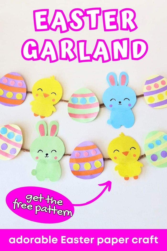 Colorful Easter garland made with numbered paper eggs for counting practice