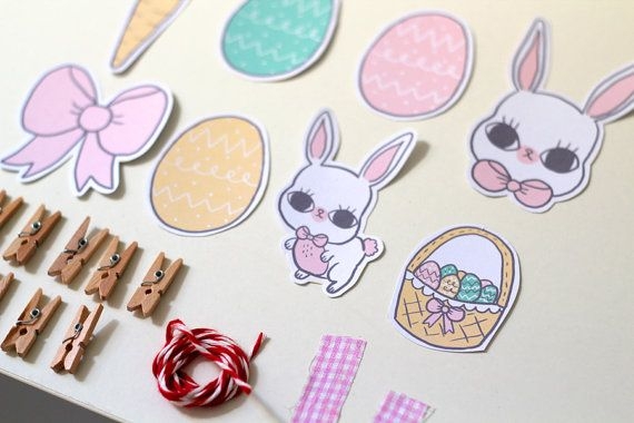 Colorful Easter garland with numbers for second grade counting practice