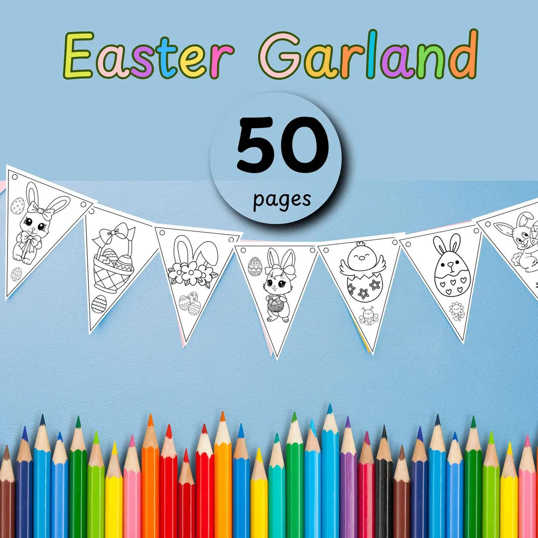 Colorful Easter garland with numbers for second grade counting practice