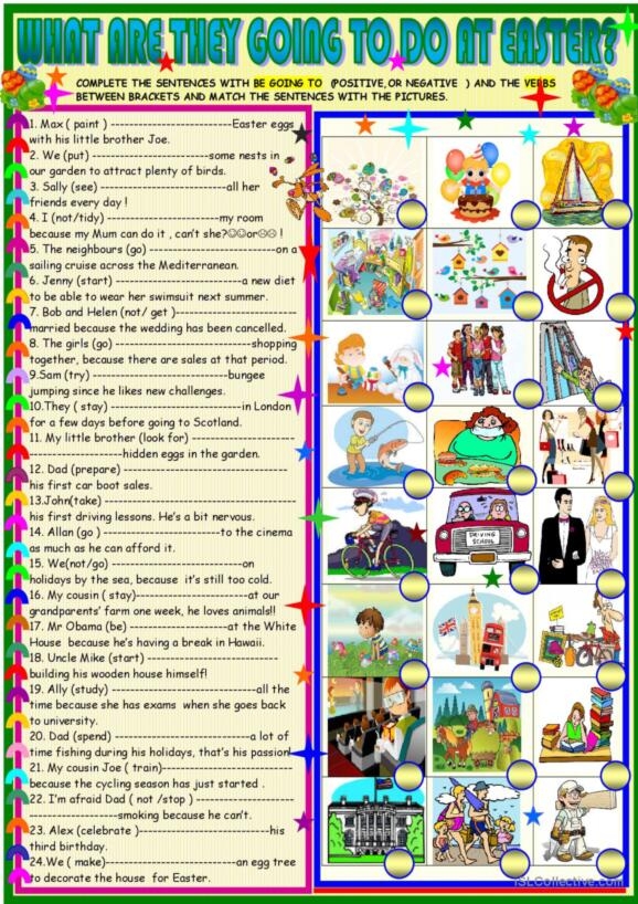 Easter Grammar worksheet featuring colorful adjectives and nouns for second graders