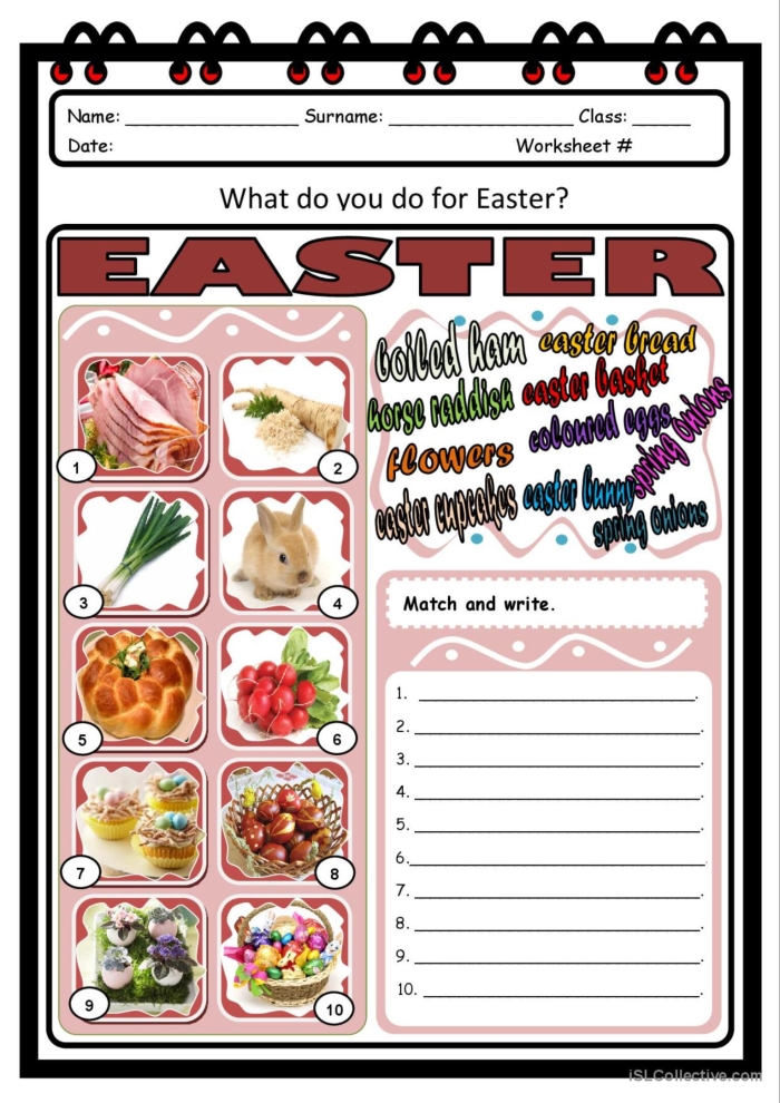 Easter-themed grammar worksheet featuring colorful adjectives for second graders