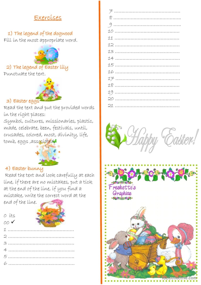 Easter-themed grammar worksheet featuring colorful adjectives for second graders