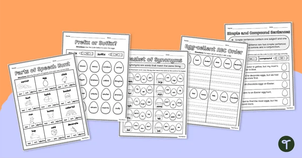 Easter-themed grammar worksheet featuring colorful adjectives for second graders