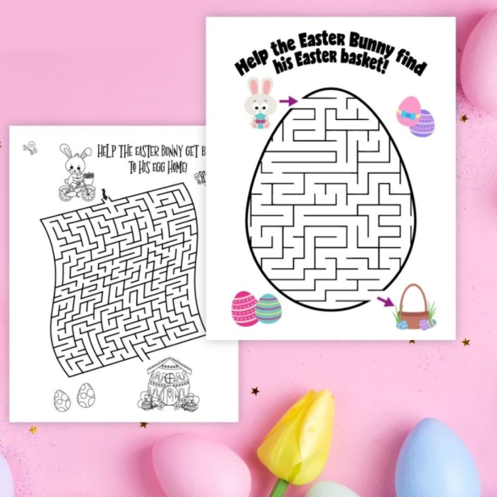 Easter Letter Maze worksheet designed for Pre-K children to learn the alphabet through fun challenges